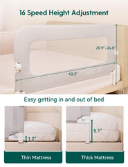 BABELIO bed rail foldable guard enables easy nighttime access and space saving.