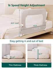 BABELIO Bed Rail height adjustment accommodates different mattress thicknesses and bed types.