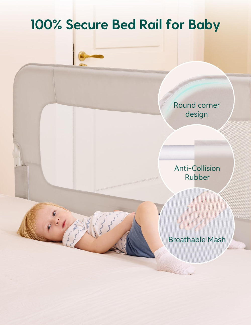 BABELIO Bed Rail universal fit for twin, full, queen, and king beds.