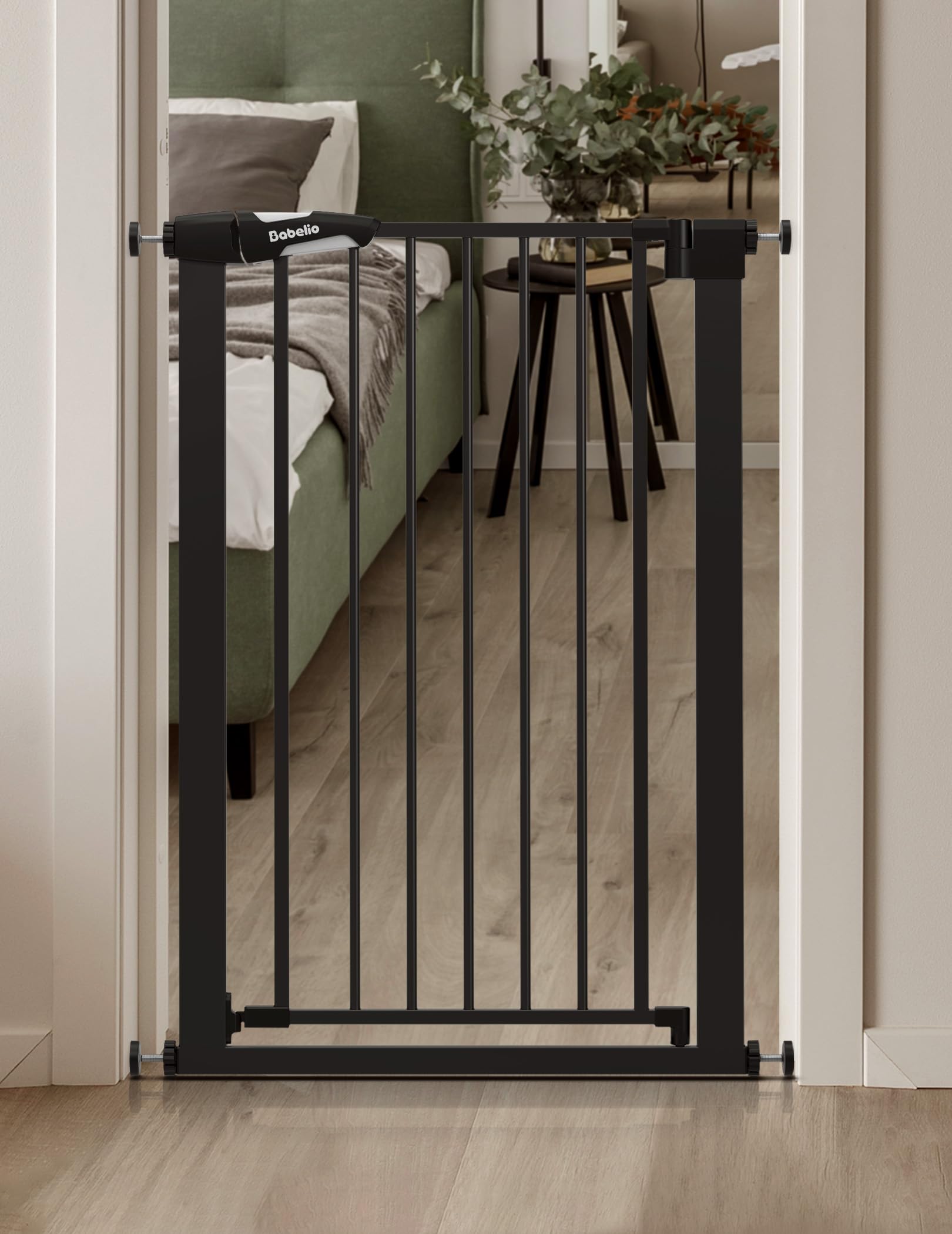 BABELIO black metal gate shown in hallway for narrow spaces