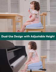 Babelio booster seat at dining table demonstrating easy reach of snacks