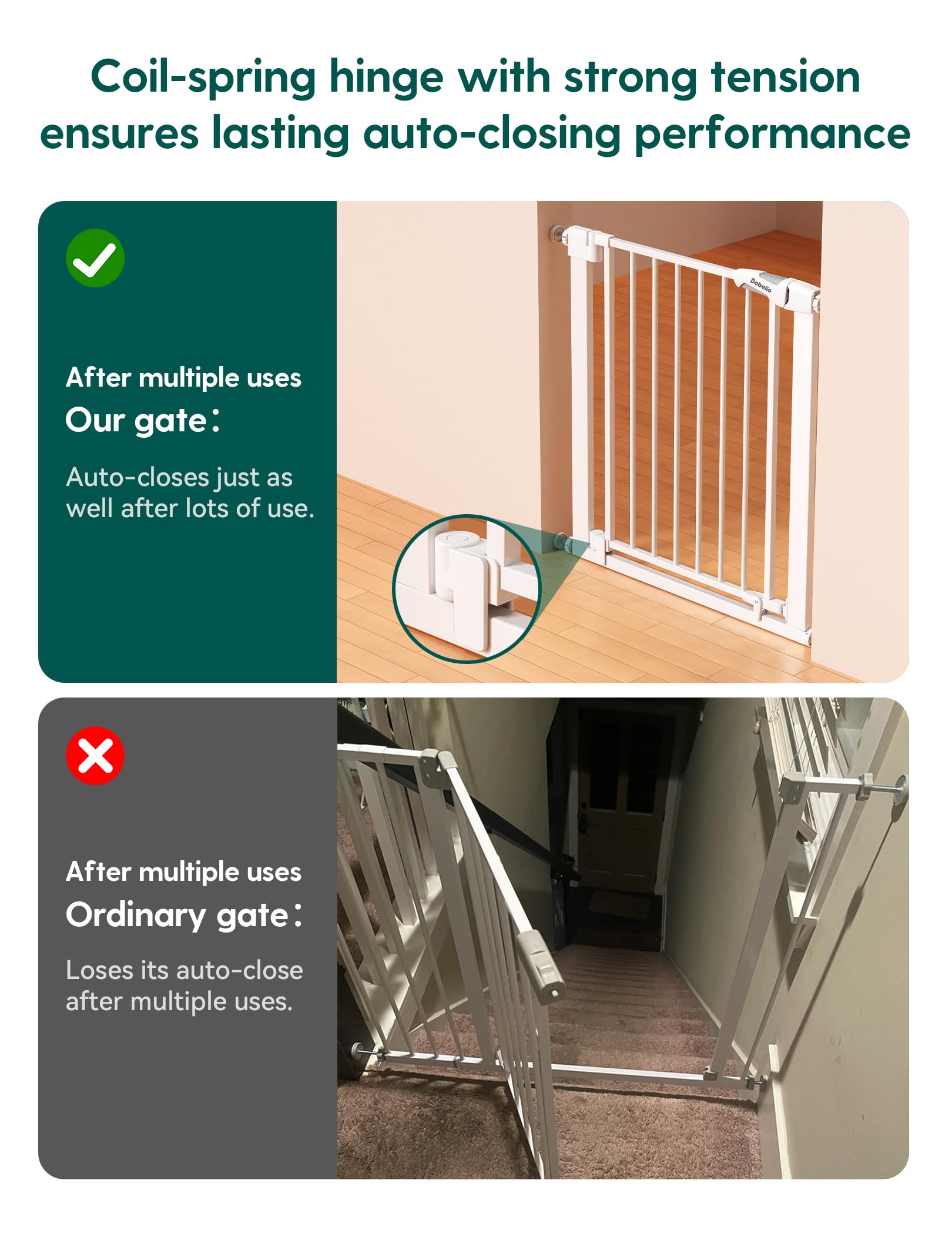 Babelio bottom baffles protect stairs by reducing gaps and swing risk.