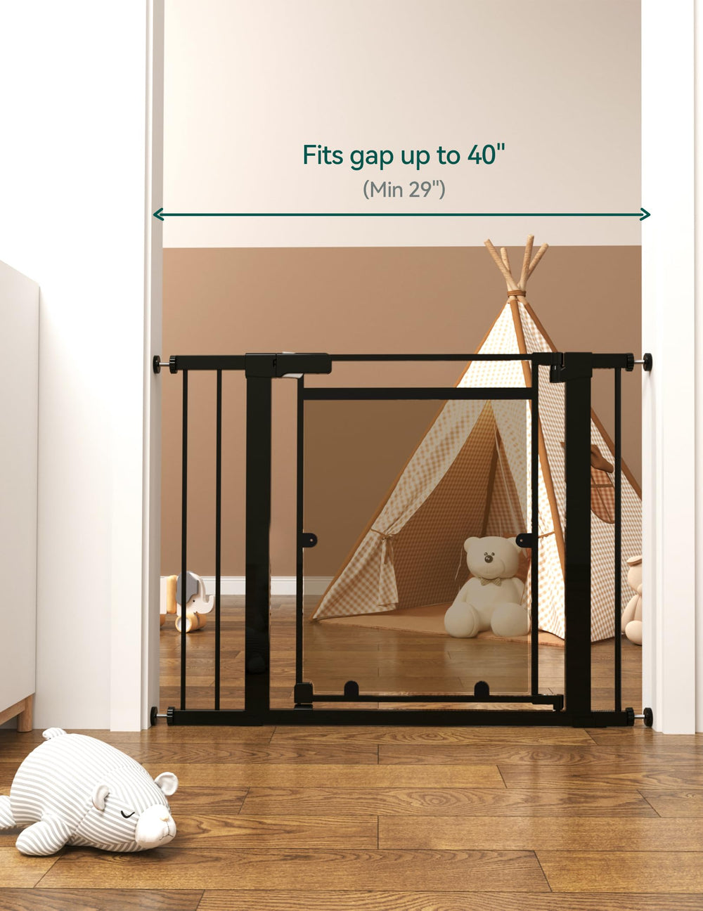 BABELIO Clear Baby Gate lock verification indicator clearly shows locked status.