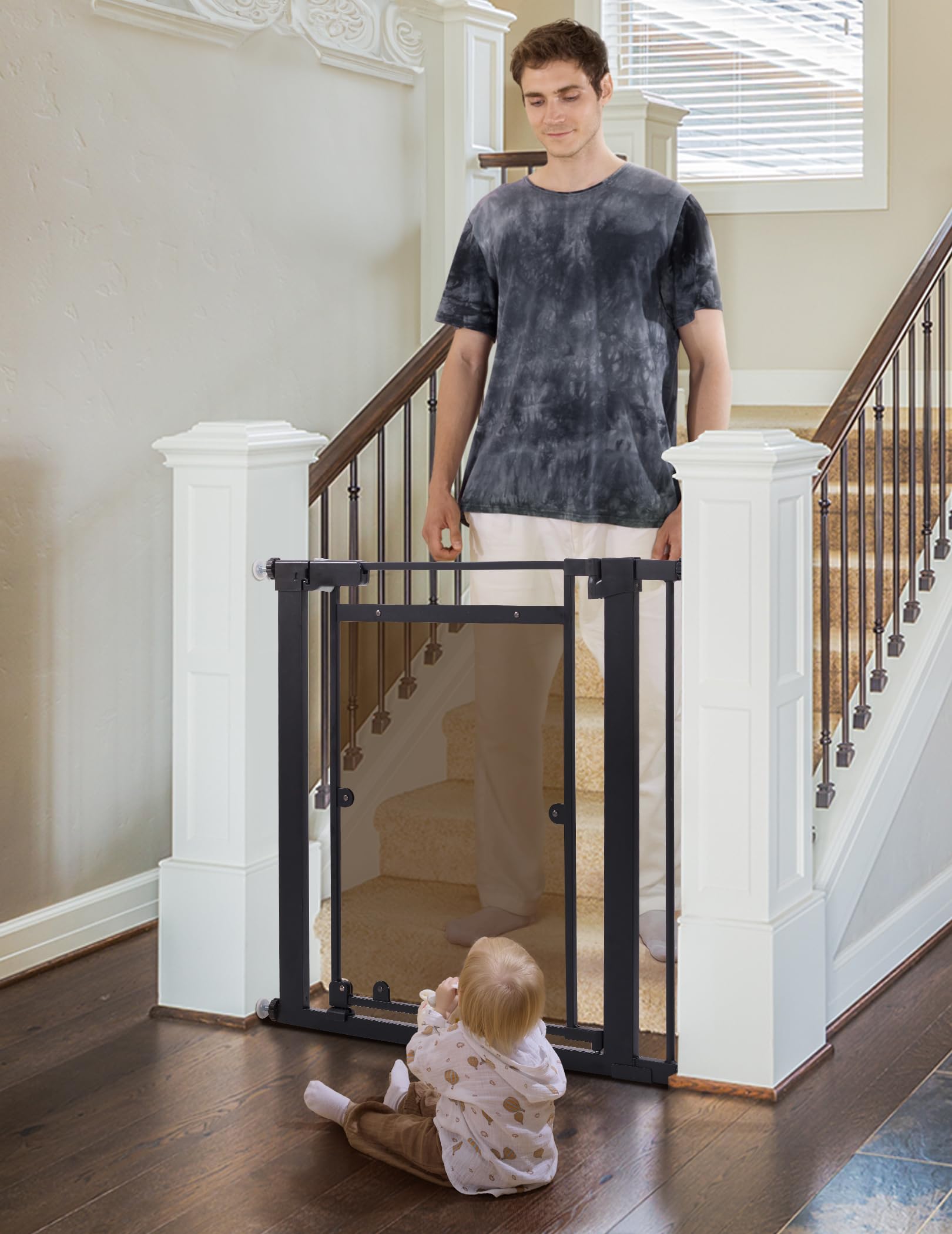 BABELIO Clear Baby Gate transparent acrylic provides clear visibility for supervising little ones.