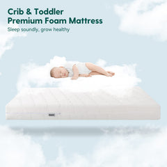 BABELIO dual-sided design supports infants with firmer feel and toddlers with memory foam comfort.