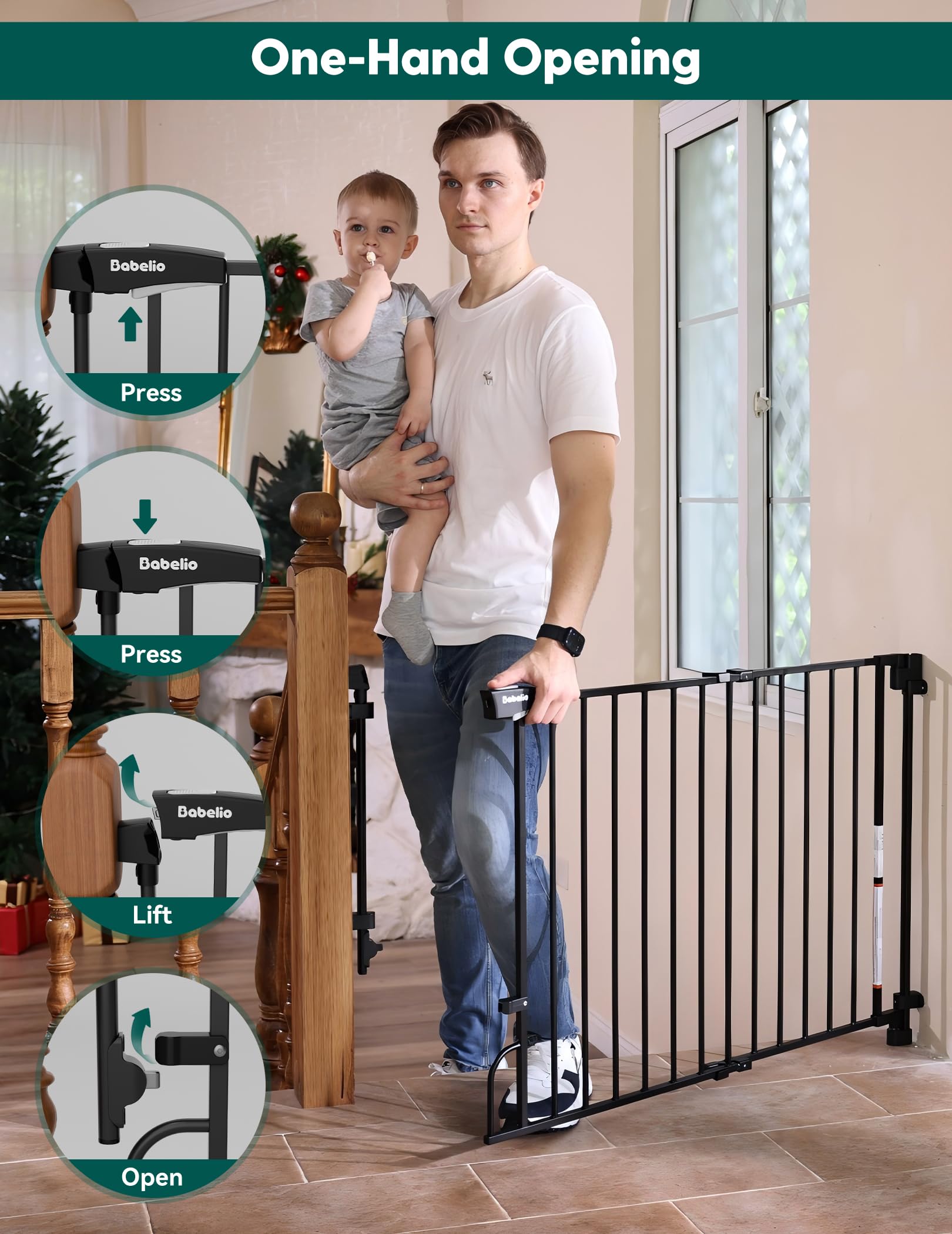 BABELIO hardware-mounted detail emphasizes sturdy confinement for kids and pets