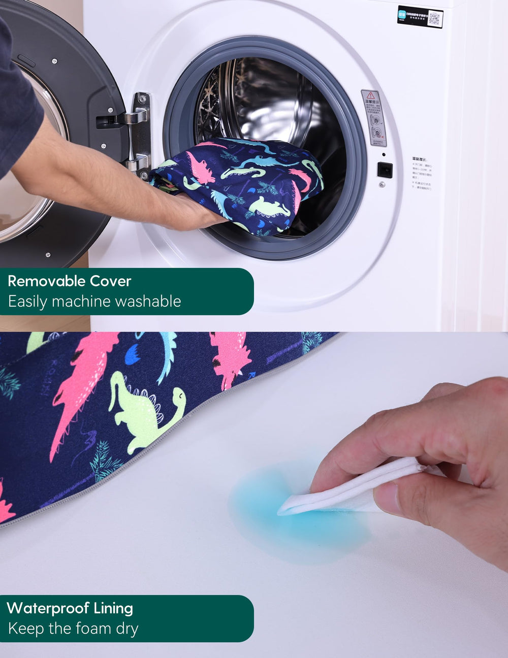 Babelio booster seat removable cover for easy machine washing.