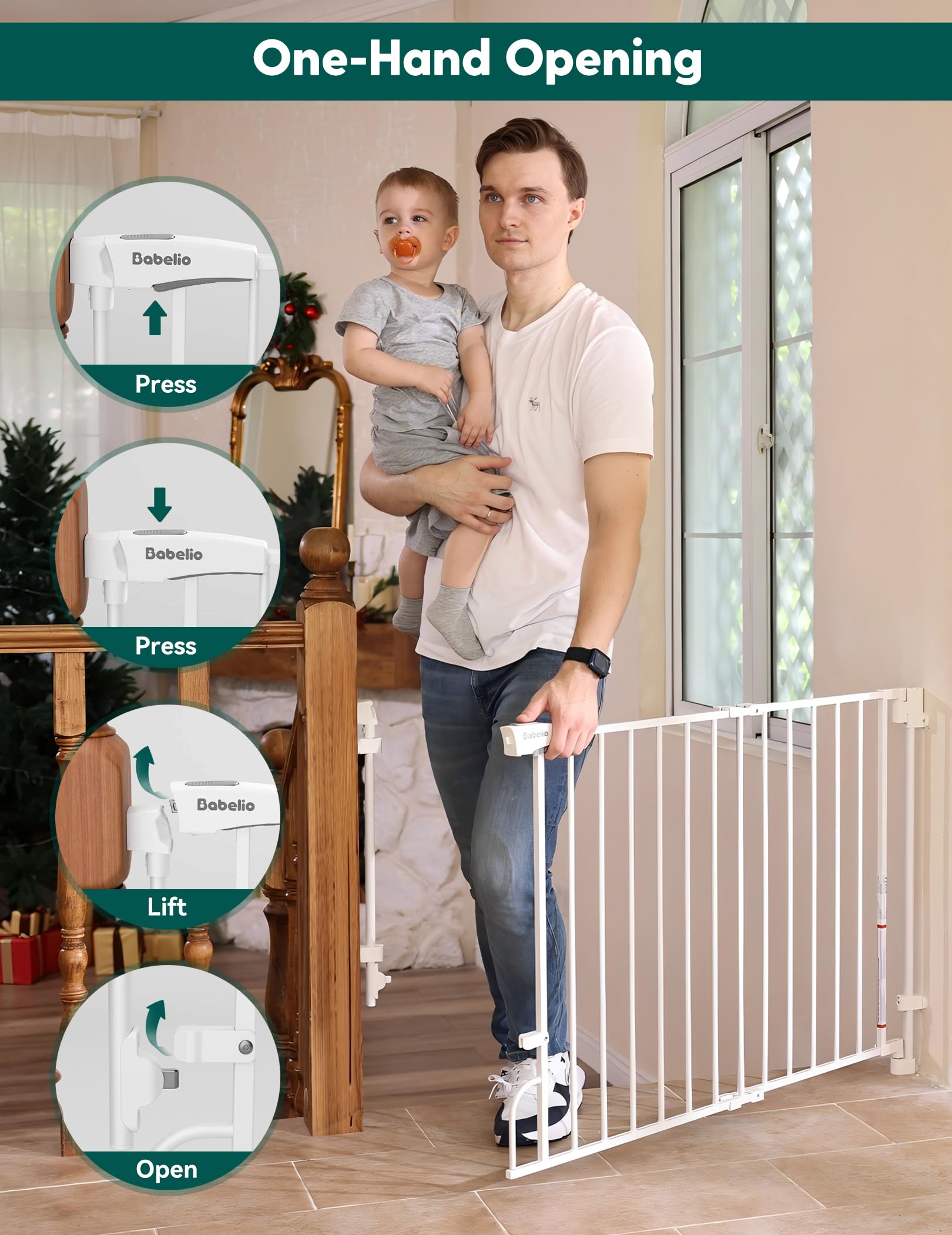 Babelio extra-wide walk-thru door gate providing smooth passage for kids and pets