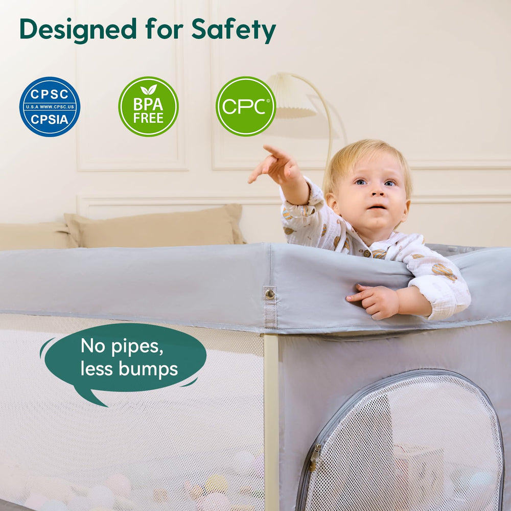 BABELIO Foldable Playpen 46x46 area creates spacious yet space friendly play