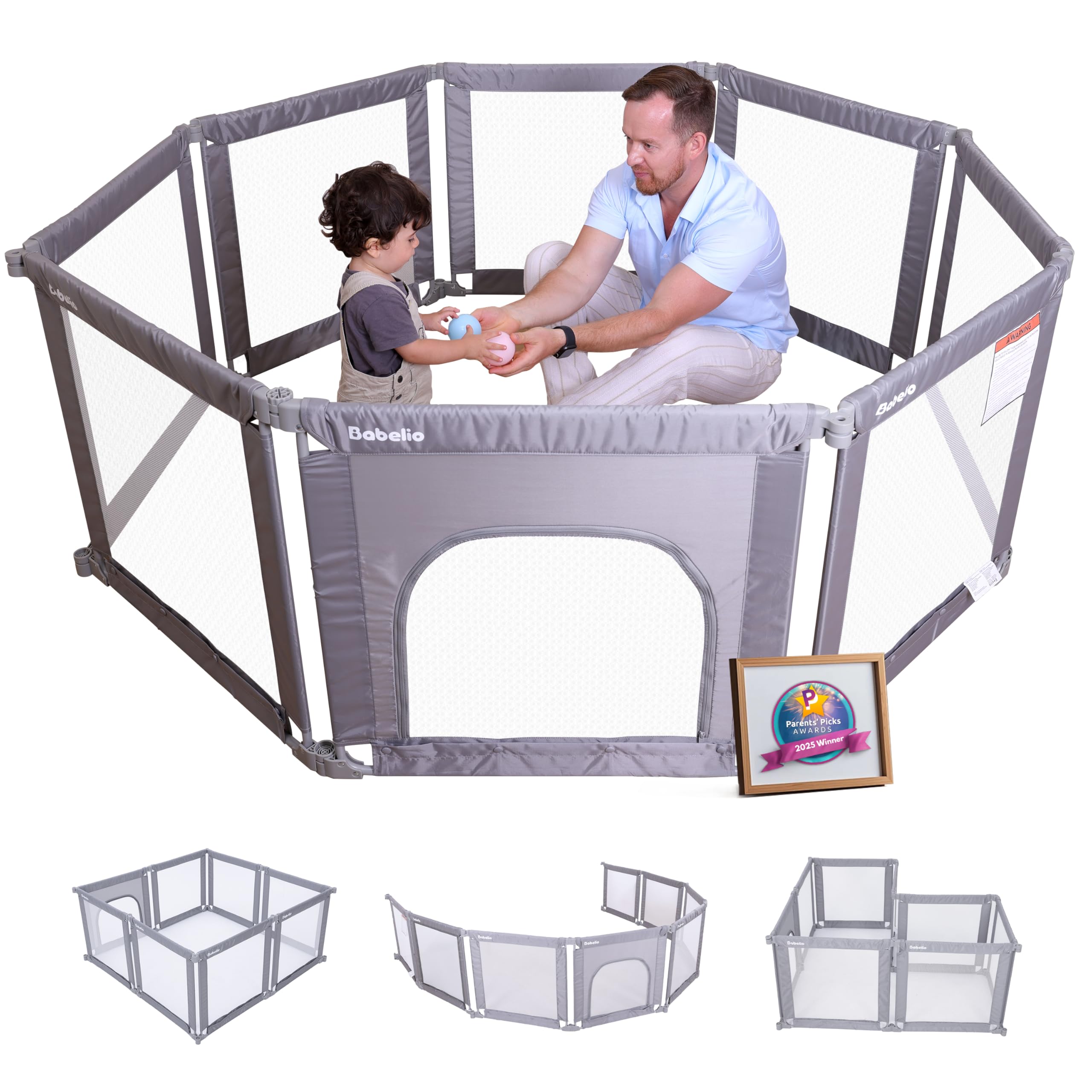 BABELIO Foldable Playpen assembly demonstrates rectangle layout for compact spaces and quick setup.