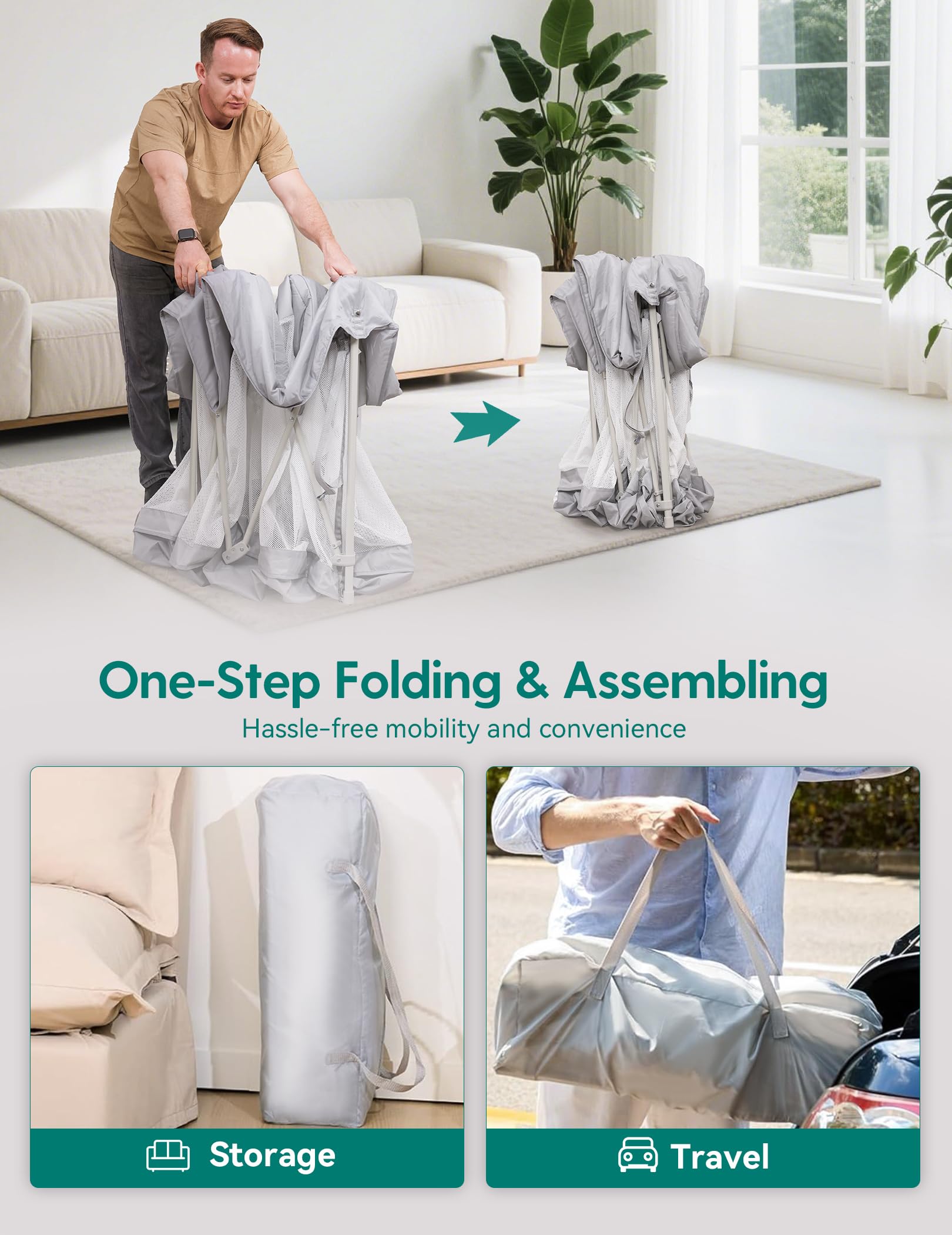 BABELIO Foldable Playpen detachable breathable mat enables easy cleaning and comfy play