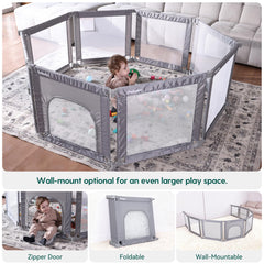 BABELIO Foldable Playpen eight-sides design provides expansive play area for babies.
