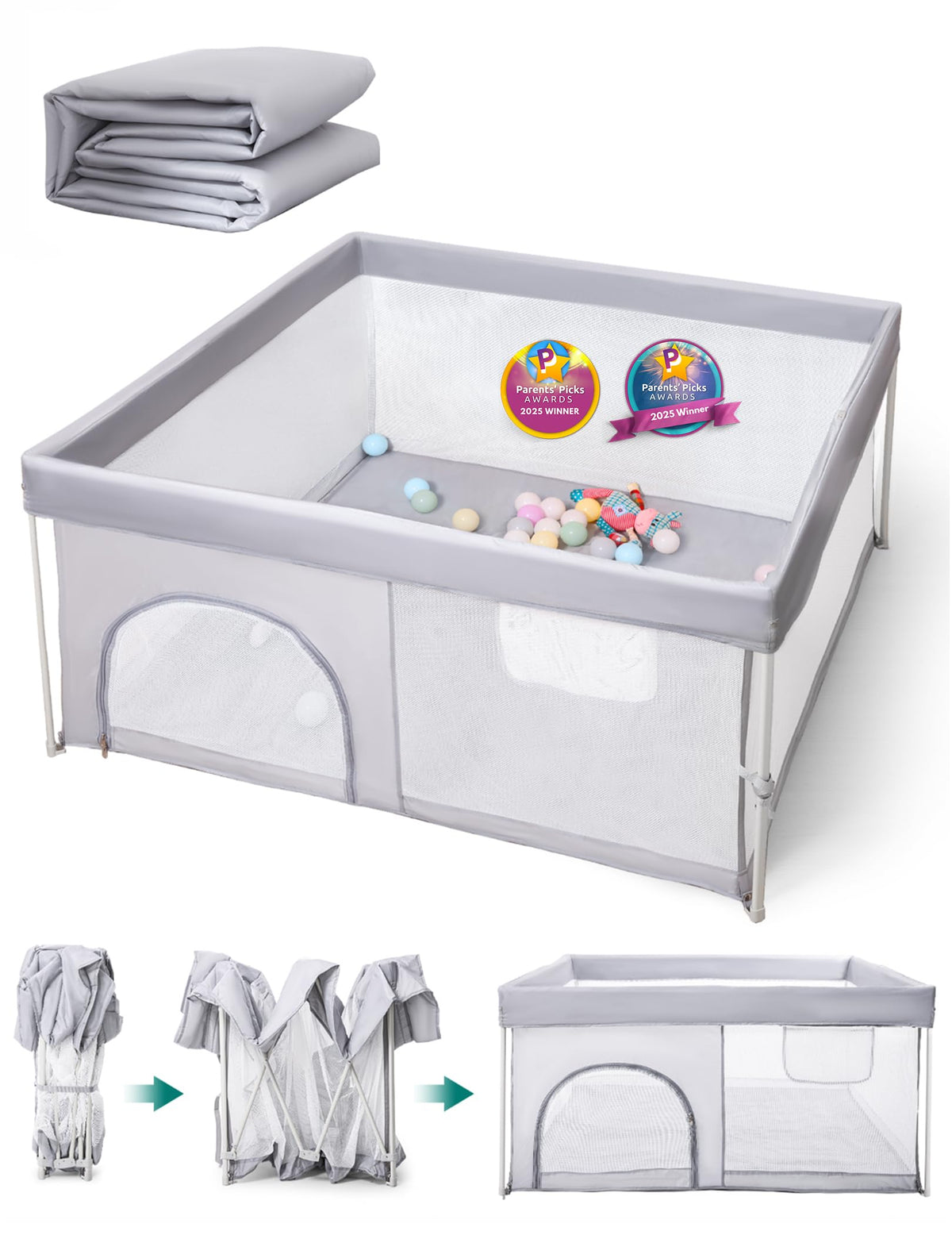 BABELIO Foldable Playpen setup two steps for quick on the go assembly