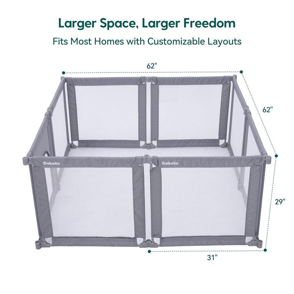BABELIO Foldable Playpen spacious play area enables parent-child interaction during play.