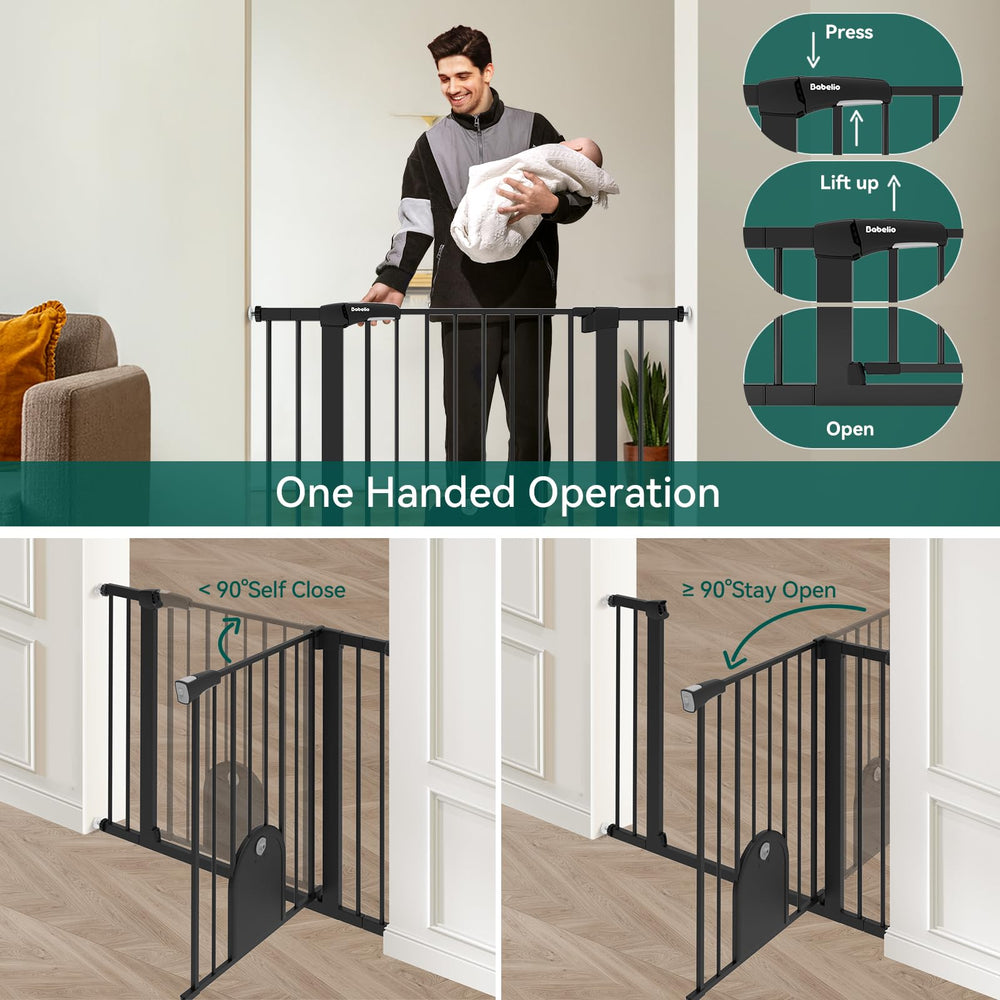 BABELIO gate-30-43-inch-width-adjustable fits stairs and doorways with extensions.