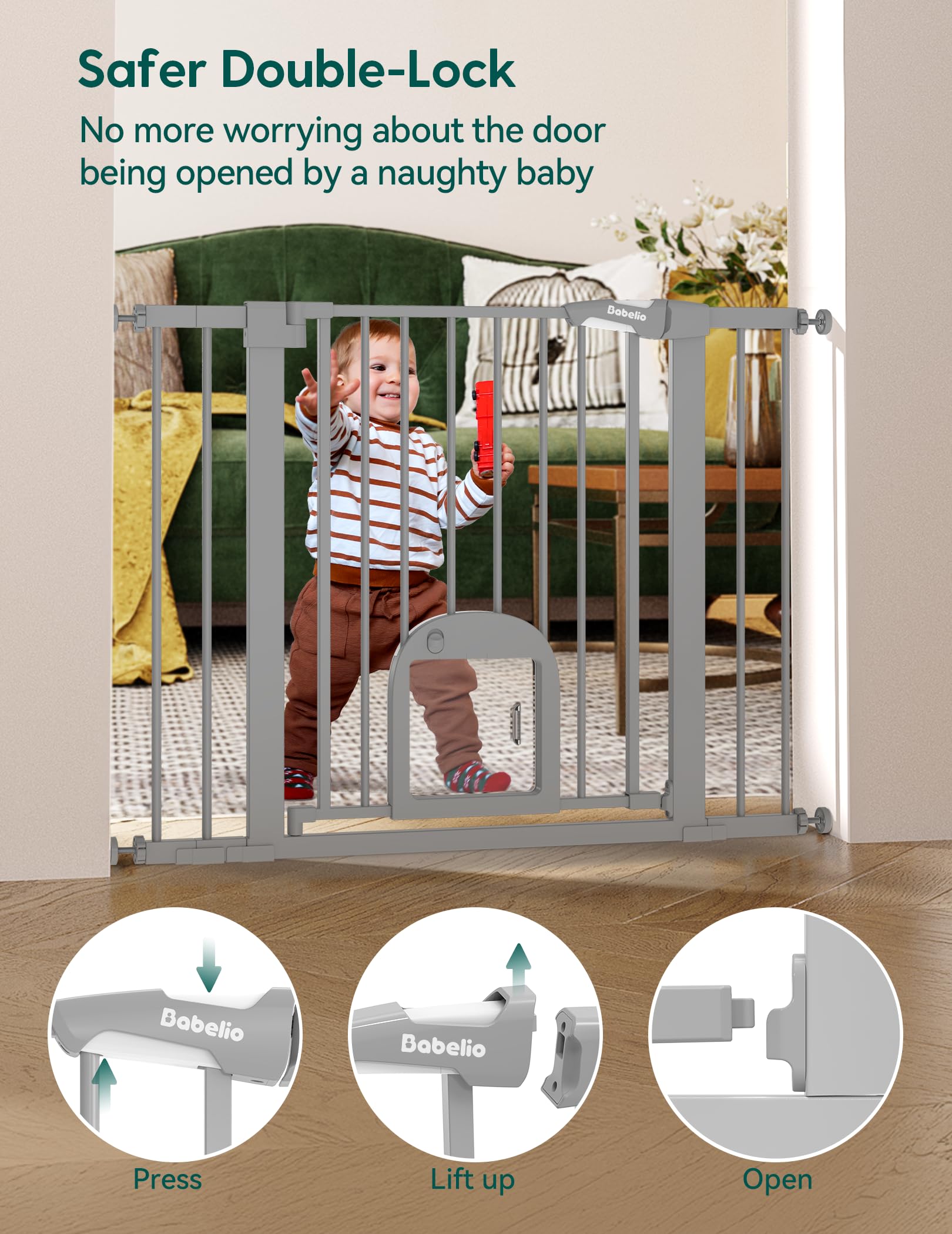 BABELIO auto-close with stay-open option offers hands-free convenience.
