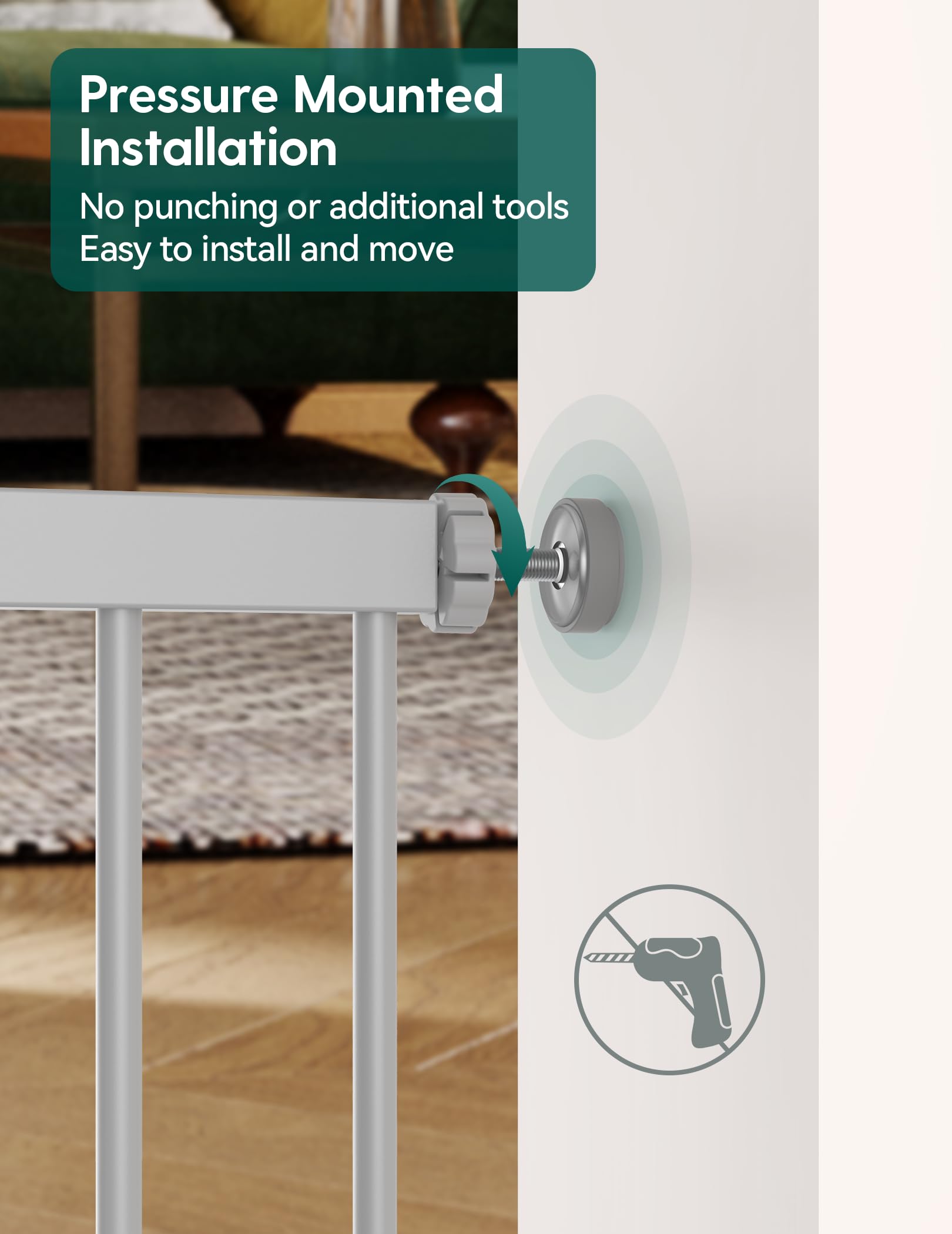 BABELIO walk-through gate supports easy passage when carrying a baby.