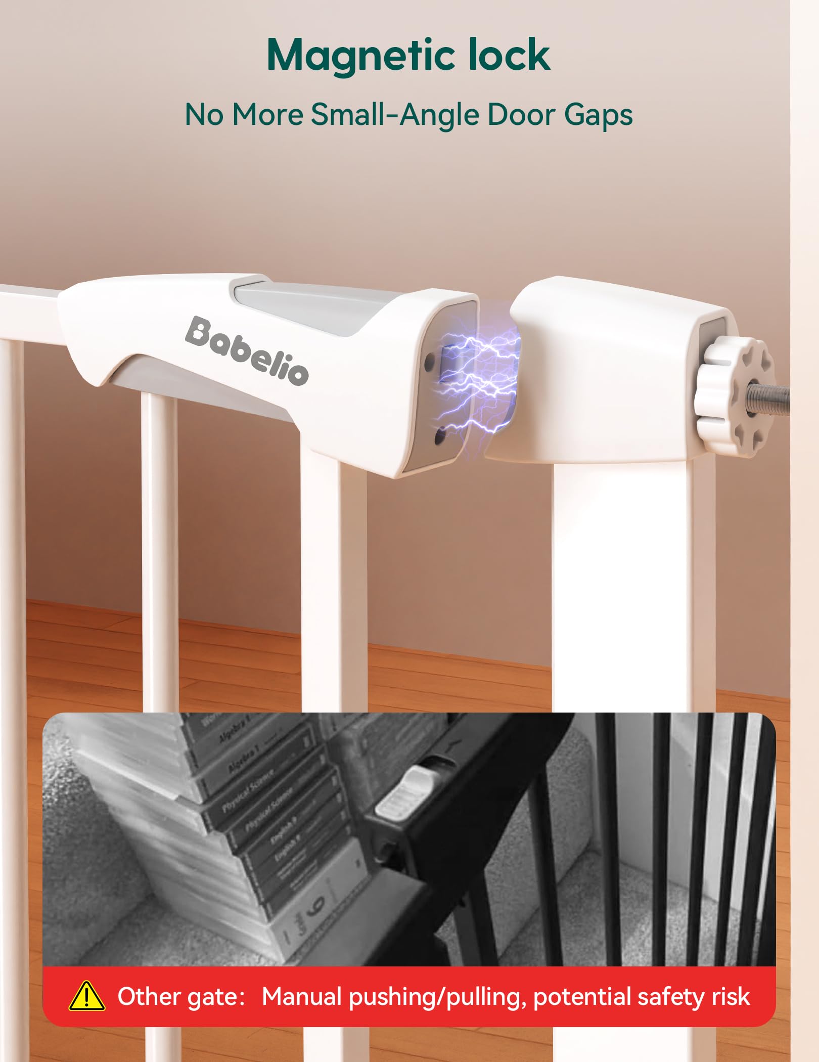 Babelio magnetic closure auto-close shows hands-free safety at any angle.
