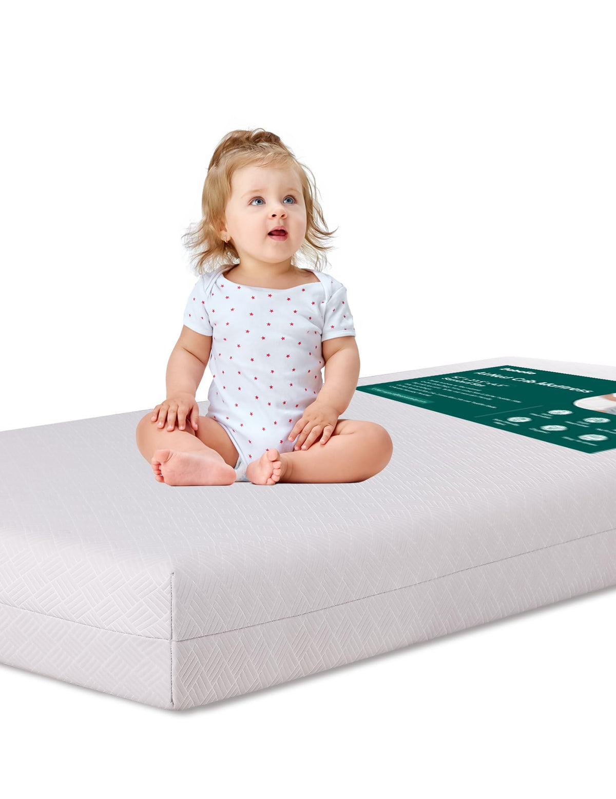 BABELIO memory foam crib mattress front view highlighting plush comfort for peaceful sleep