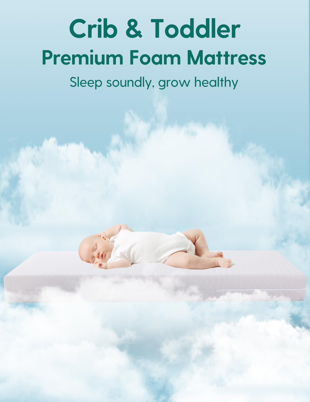 BABELIO memory foam crib mattress removable cover shows easy cleanup with zipper-access