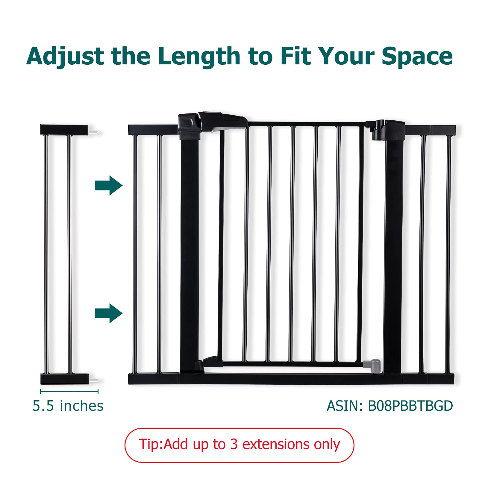 BABELIO metal baby gate black finish walk-through promotes easy passage for adults.