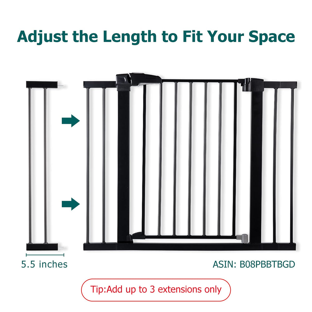 BABELIO metal baby gate black finish walk-through promotes easy passage for adults.