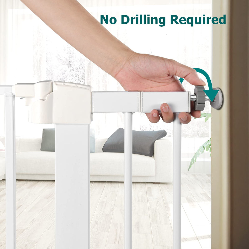 BABELIO metal baby gate extender 30-inch tall profile in use