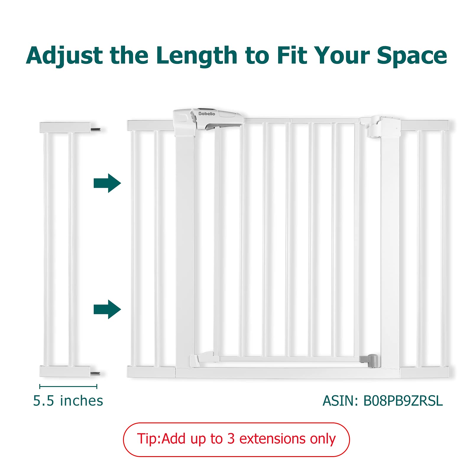 BABELIO metal baby gate extender no-tools installation close-up illustrating tool-free setup