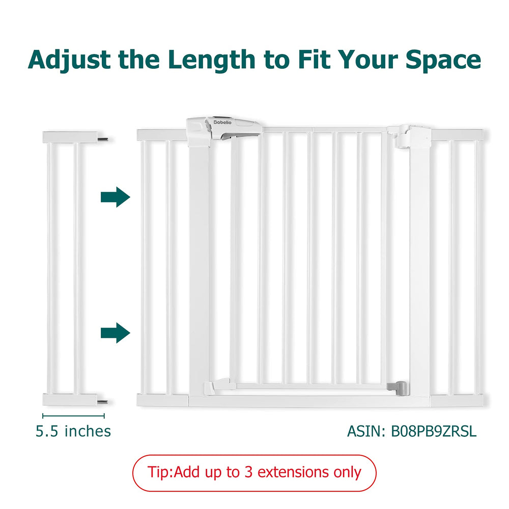 BABELIO metal baby gate extender no-tools installation close-up illustrating tool-free setup