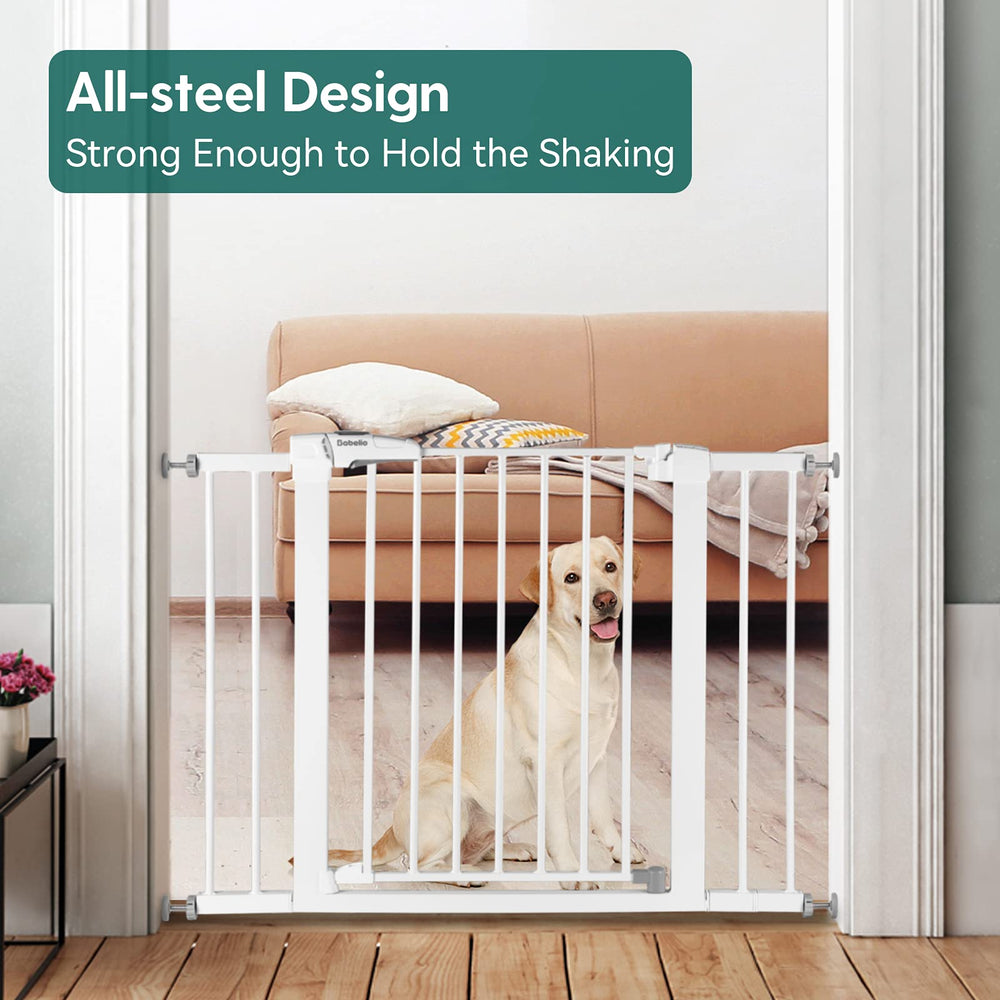 BABELIO metal baby gate extender white finish close-up for clean look