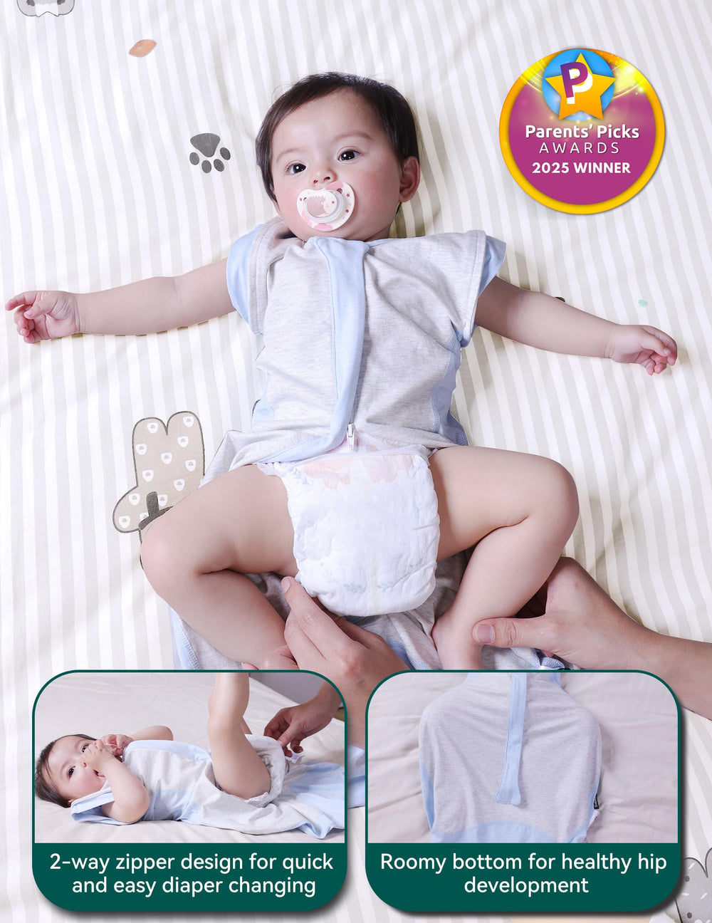 BABELIO moisture-wicking fabric swaddle provides gentle skin comfort