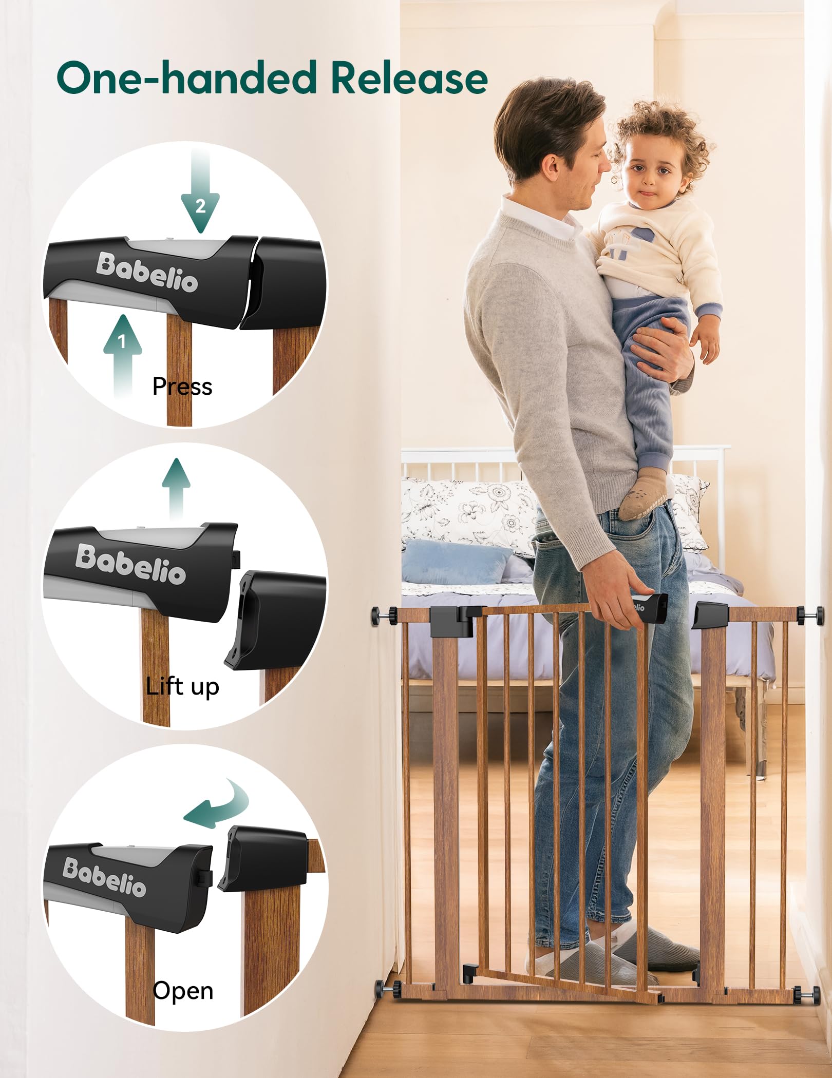 BABELIO MomGate double-lock lever provides easy adult passage