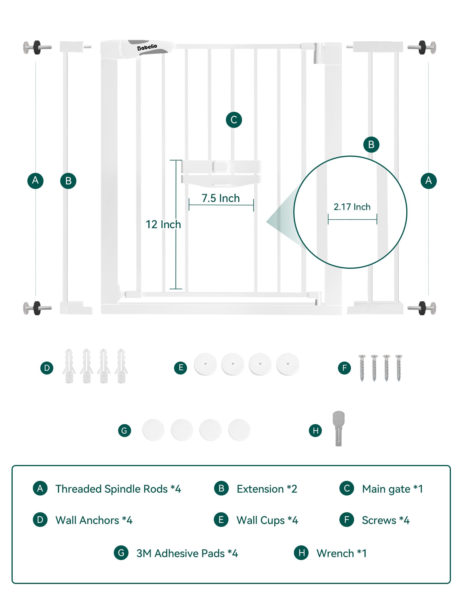 BABELIO extension kit image displays additional width compatibility for 29-40 inch gates
