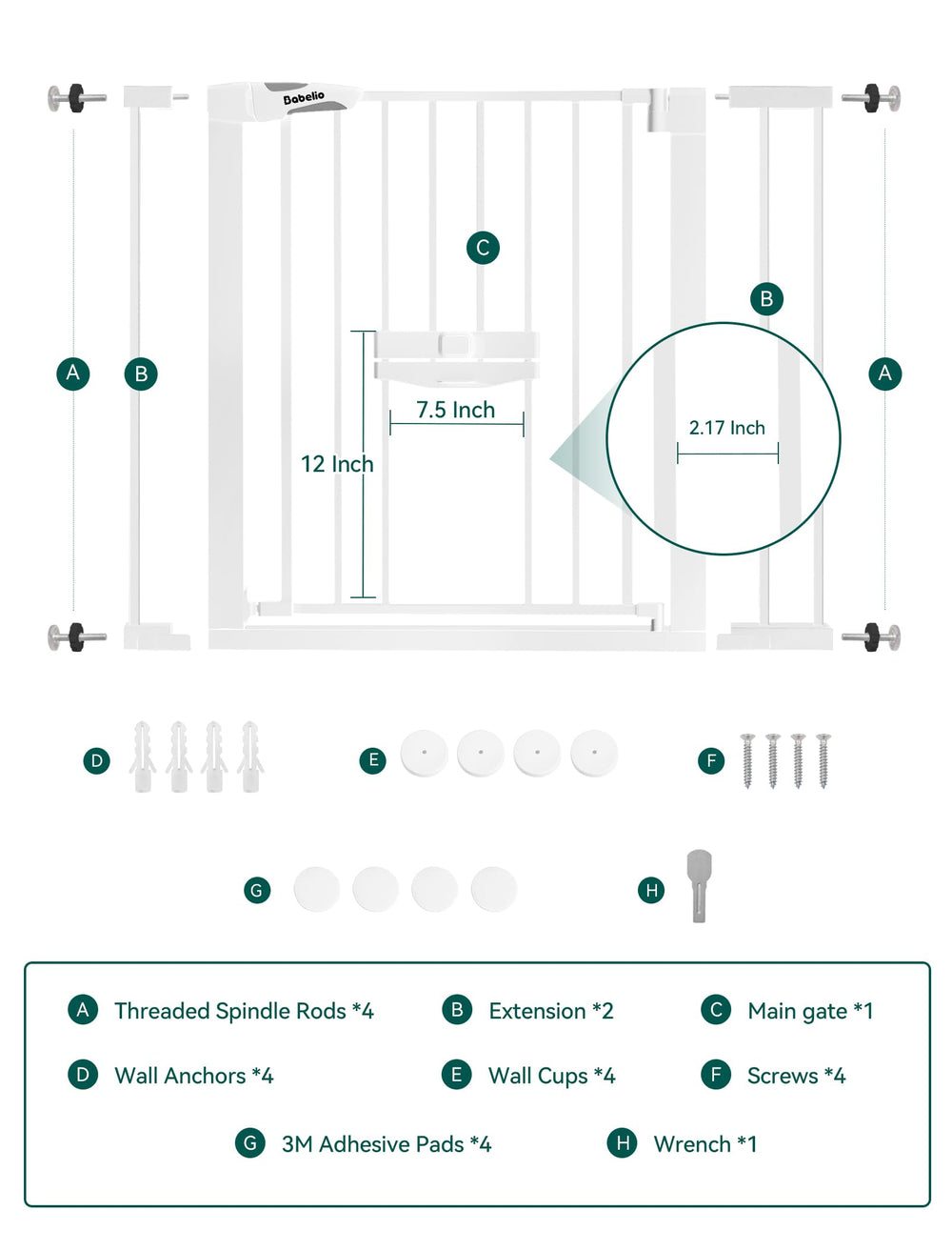 BABELIO extension kit image displays additional width compatibility for 29-40 inch gates