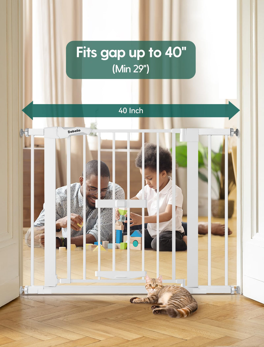 BABELIO white metal finish gate photo emphasizes sturdy security and sleek home fit