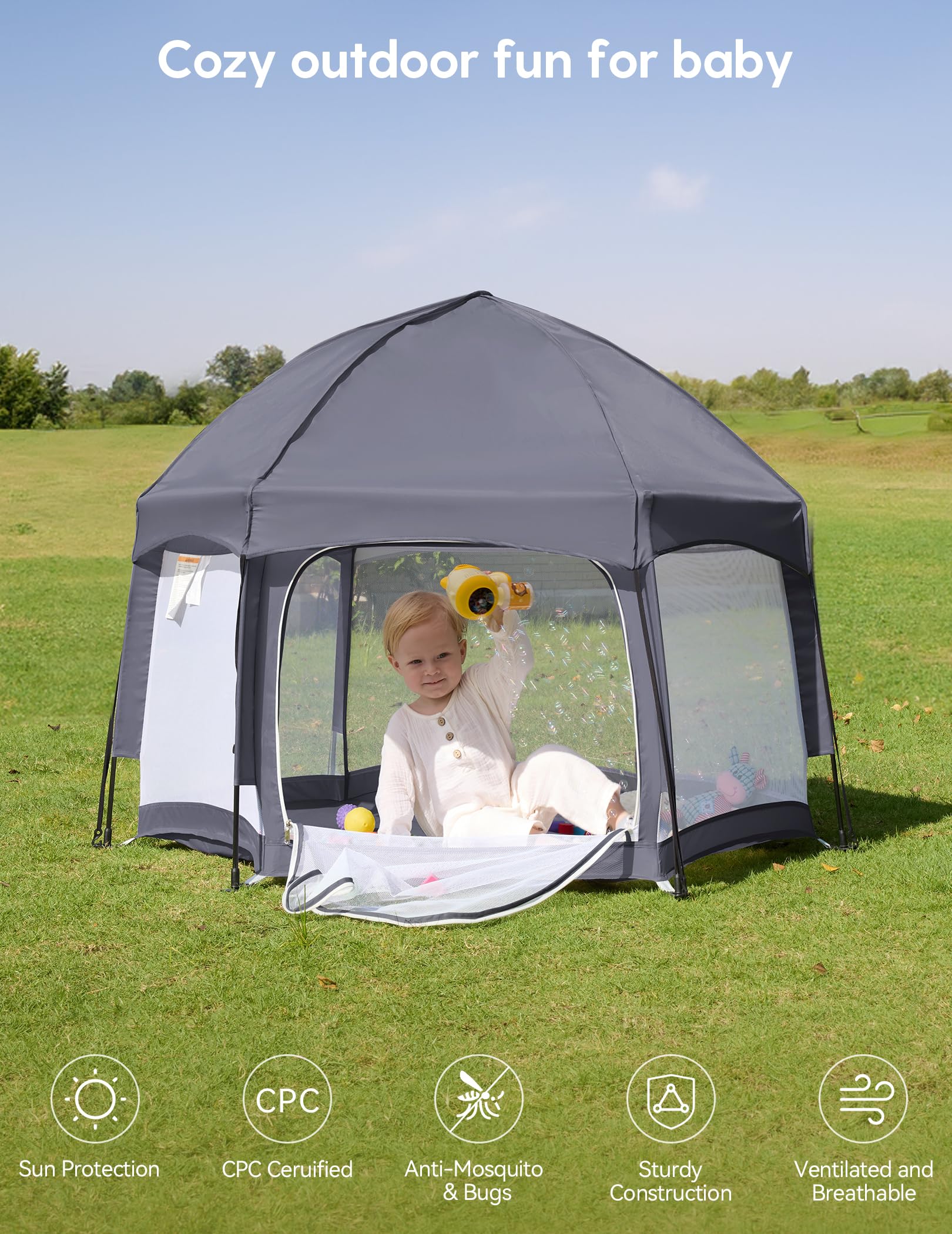 Babelio Pop-up Playpen interior space demonstrates spacious, safe play area.