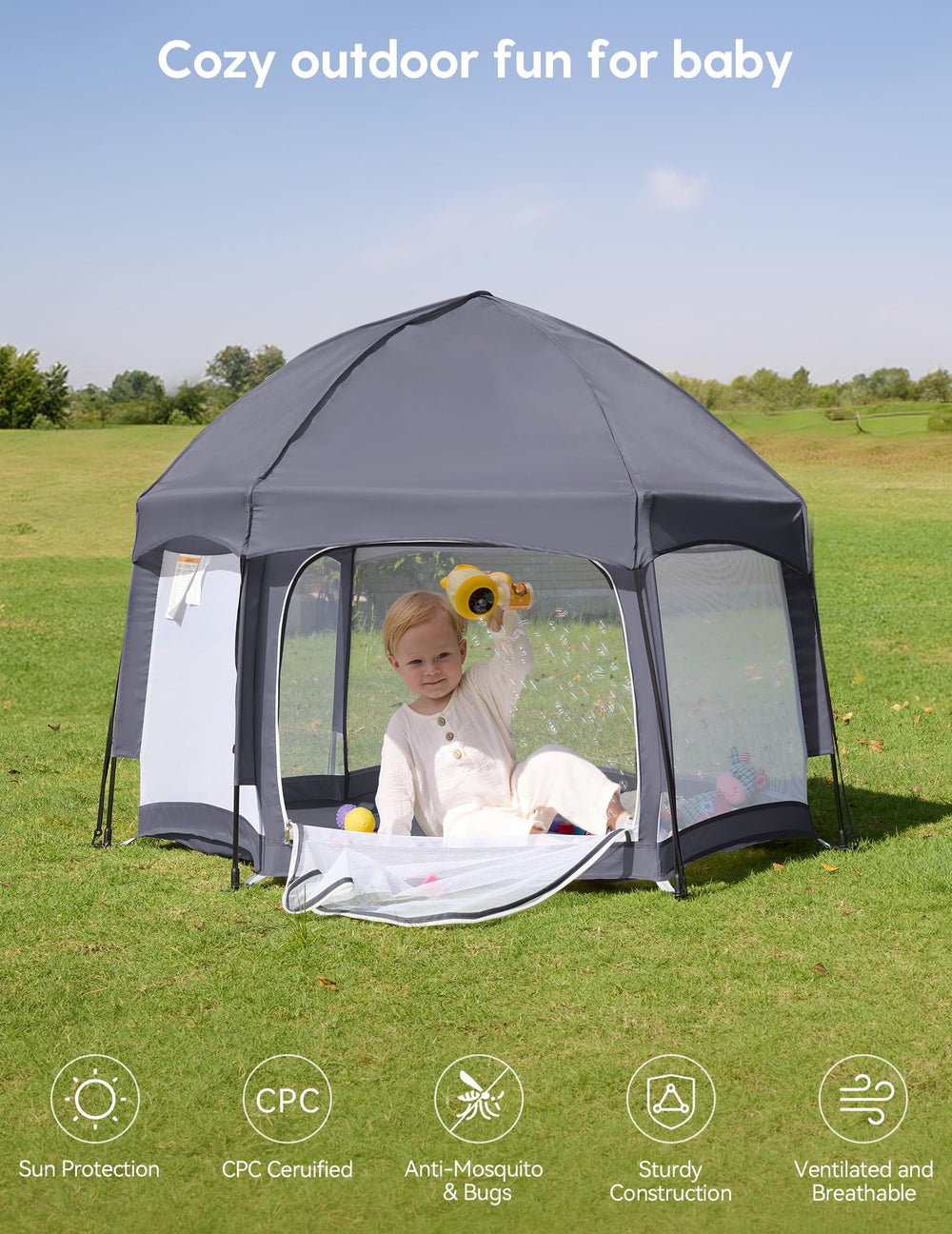 Babelio Pop-up Playpen interior space demonstrates spacious, safe play area.