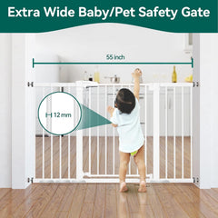 BABELIO PressGuard P7 gate shown open for easy adult passage in a wide doorway.