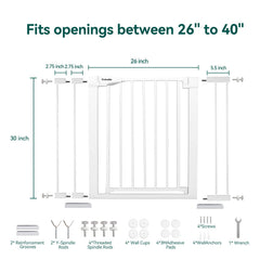 BABELIO safety gate width-adjust extensions fit 26-40 inches.