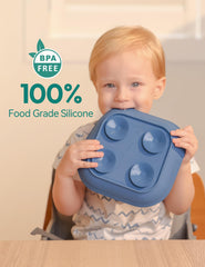 BABELIO silicone baby plate shows non-divided design, gentle on little hands.