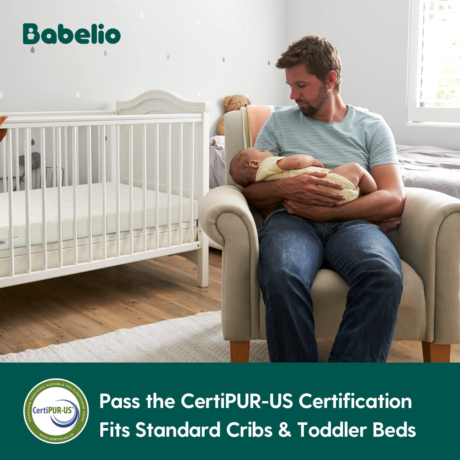 BABELIO standard 52 x 27.5 inch crib mattress fits most full-size cribs and toddler beds.