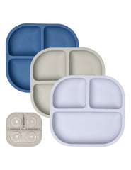 BABELIO suction plate attached to a high chair tray reduces mess during meals.