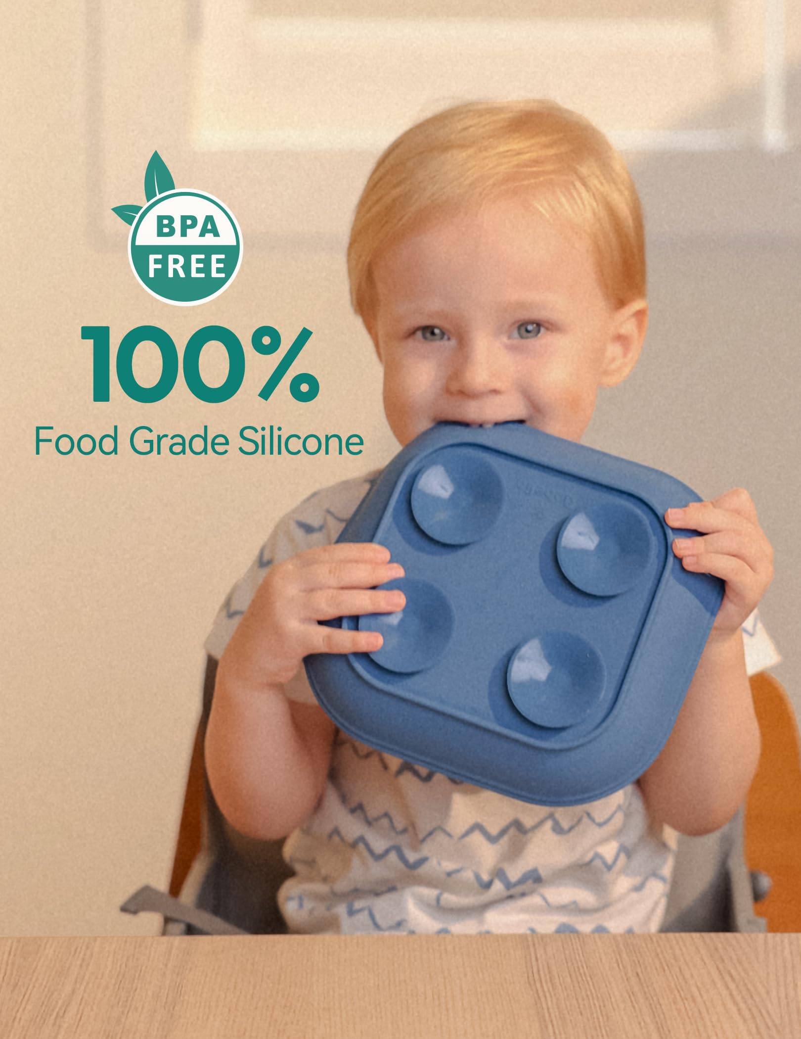 BABELIO suction plates four-suction-cups demonstrate a strong grip to minimize spills.
