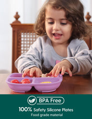 BABELIO BPA-free silicone plate ready for microwave reheating.