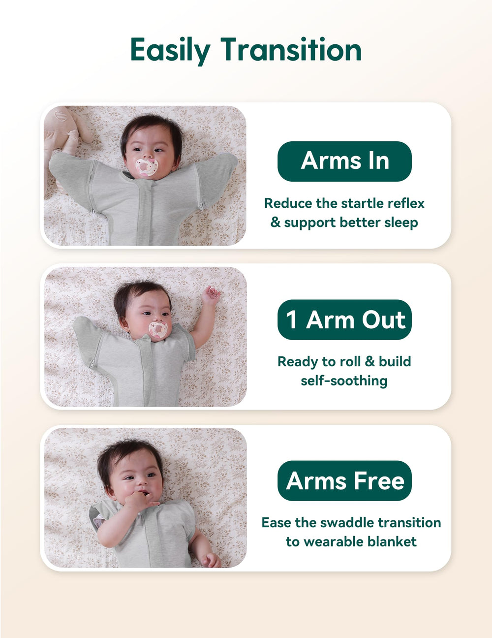 BABELIO swaddle with temperature strip visible for monitoring baby's comfort
