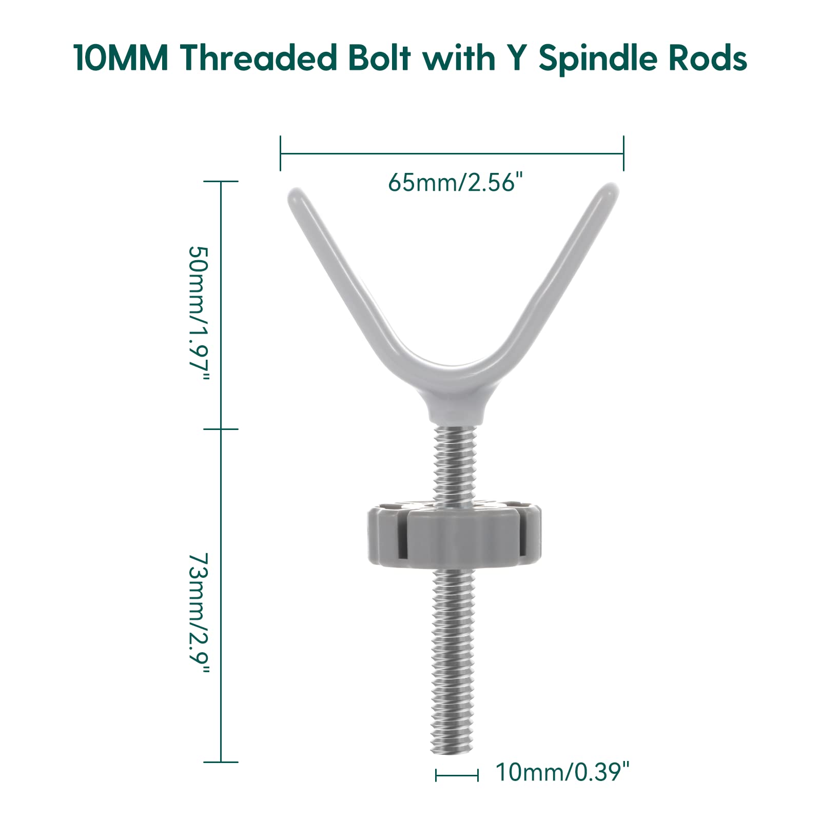 Babelio threaded spindle close-up highlights durable Y-rod construction.