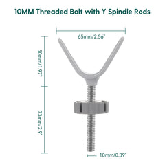 Babelio threaded spindle close-up highlights durable Y-rod construction.
