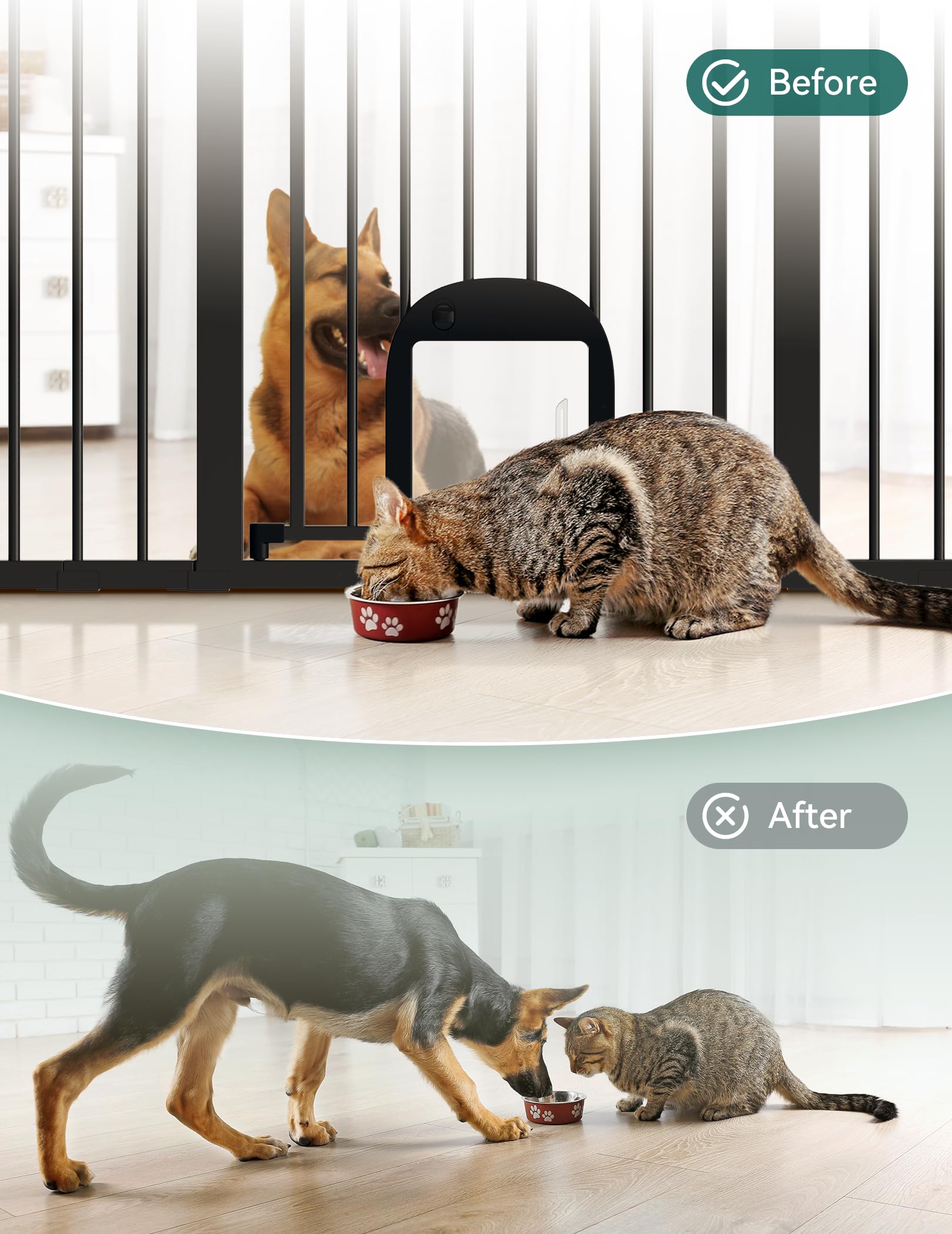BABELIO upgraded baby gate walk-through design enables easy passage for people and pets.