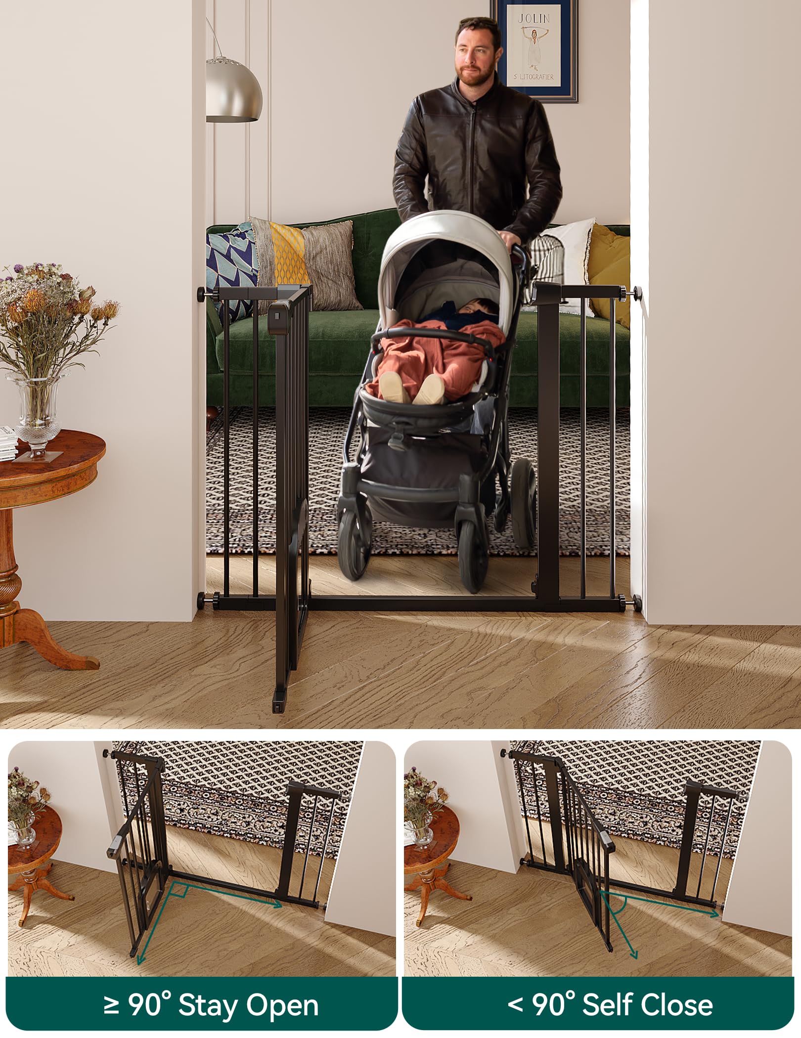 BABELIO stay-open option keeps the gate propped for easy passage.