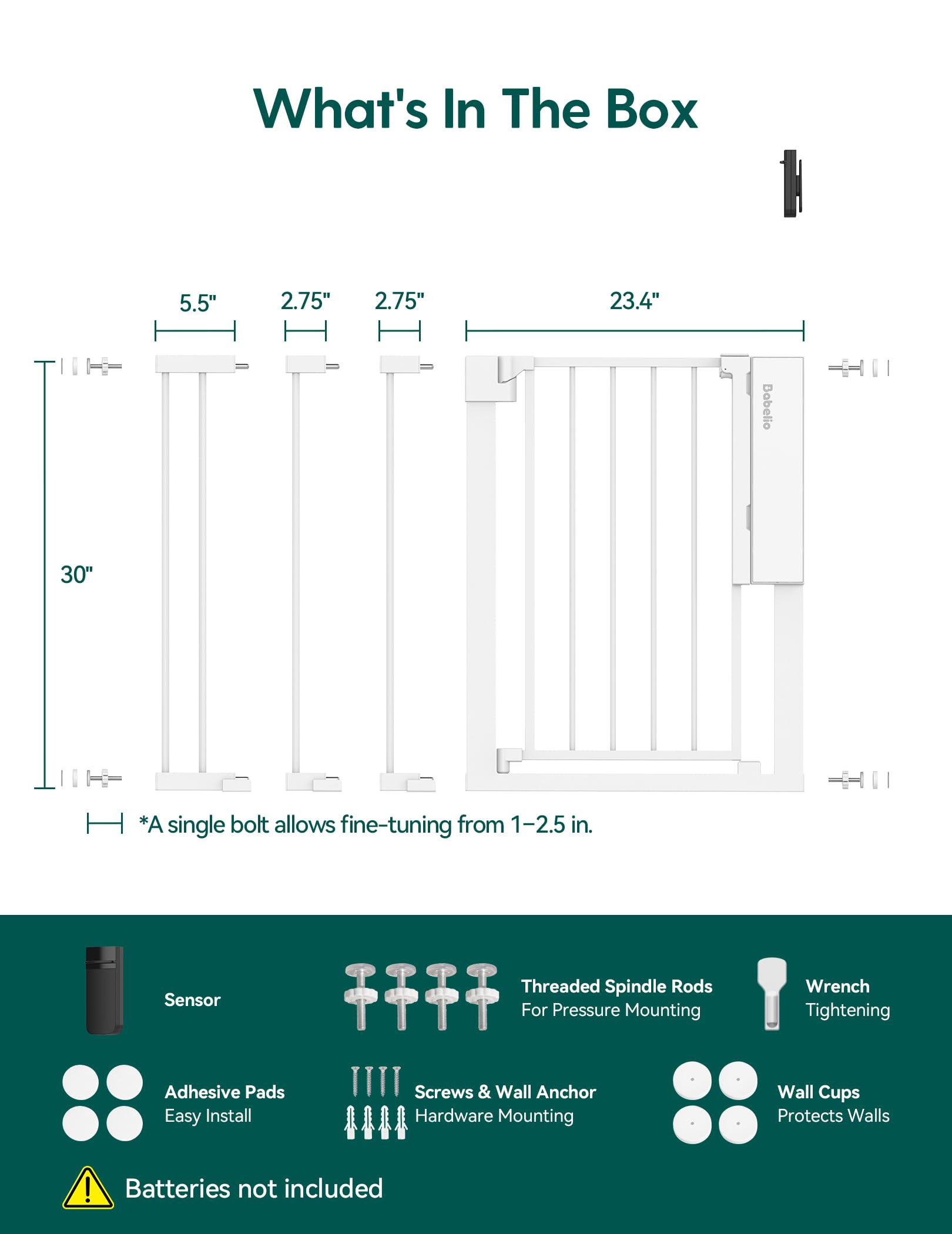 BABELIO white gate complements stairs and hallway safety.